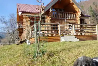 Image de cabane en rondins romantique dans les Carpates