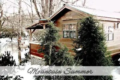 Image de Cabine romantique 1br Real Log avec bain à remous et cheminée - Riverside (4 personnes)