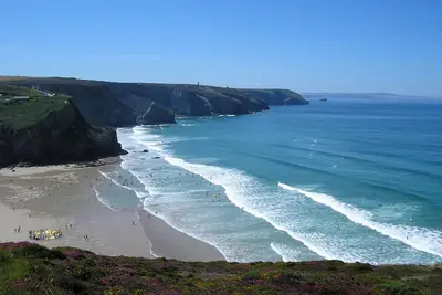 Image de Vue spectaculaire sur la mer, le long de la côte nord de la Cornouaille, en direction de St Ives