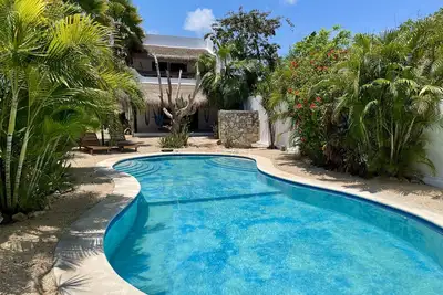 Image de Immense piscine, patio, espace salon spacieux et marcher à tout