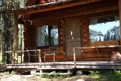 Image de \"Loon's Nest\" cabane rustique cachée parmi les pins