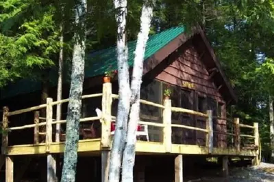 Image de Vintage, Retro Adirondack Cabin - front de mer, paisible - ouvert printemps \/ été \/ automne