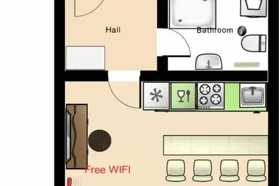 Image de Appartement avec 1 chambre, cuisine et salle de bain pour 2-4 personnes