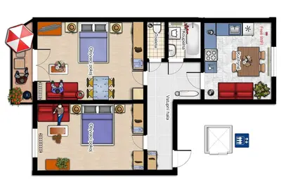 Image de Appartement avec 2 chambres, cuisine et salle de bain