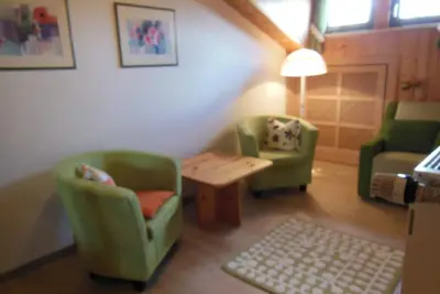 Image de Maison de vacances avec balcon au milieu de la baie. forêt