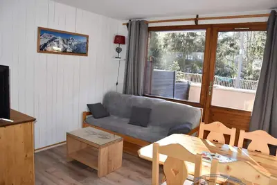 Image de 200m du centre station, Rez-de-chaussée, terrasse, télévision, casier à ski, 29m²