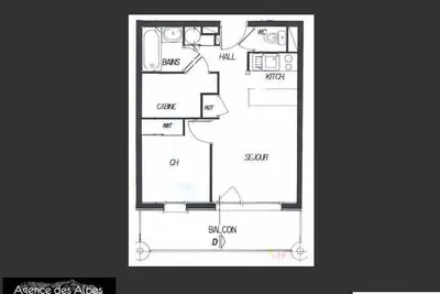 Image de 150m des commerces, 1er étage, balcon, télévision, casier à ski, 34m², Les Menuires