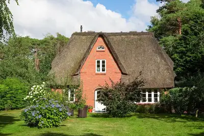 Image de Maison au toit en toit à Nebel sur l'île d'Amrum - située dans les beaux bois