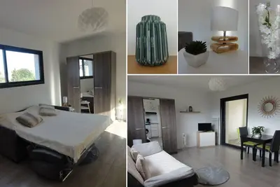 Image de Studio avec piscine-spa et parking, au calme, plage et commerces à pied