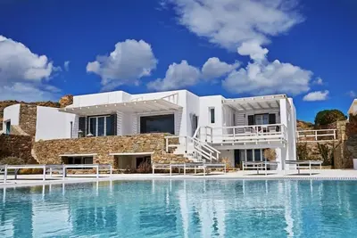 Image de vacances vacances grande villa location grèce, mykonos, plage elia, piscine, internet wi-fi, système de chauffage de refroidissement, vue, sho