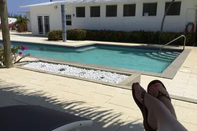 Image de Baby Beach Mid-Century Maison moderne avec piscine