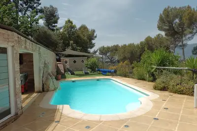 Image de Bas villa dans collines Niçoise avec piscine chauffée