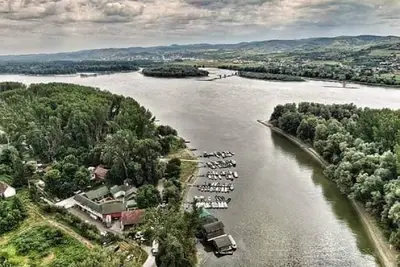 Danube fairy, house with stunning view on the river and mountain Fruska Gora