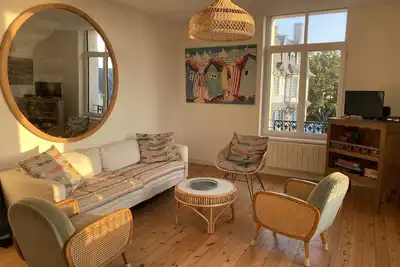 Appartement neuf, vue mer, 6 pers, plage Val André à 80m, tout à pied, jardin