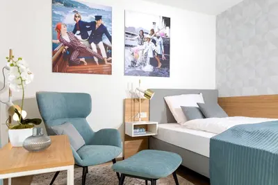 Newly built residential complex, modern furnishings.