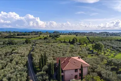 Image de Villa italienne chaleureuse dans oliveraie avec vue sur le Lac de Bolsena