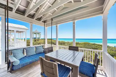 Seaside's Chic Gulf-Front Retreat, Renovated with Elegant Design, Ocean Views, and Jacuzzi.