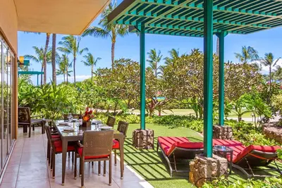 Maui Resort Rentals: Honua Kai – 6 Total Bedrooms, Groundfloor Residences, Over 3500 Combined Sq. Ft. , Large Lawn Areas, Steps to Pools/Beach/B. B. Q. s!