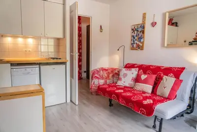 Image de 100m du centre station, 5ème étage, vue pistes de ski, balcon, télévision, casier à ski, 19m²