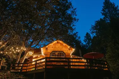 Image de Custom Dodecahedral Cabin set amid a peaceful neighborhood in Idyllwild, Ca.