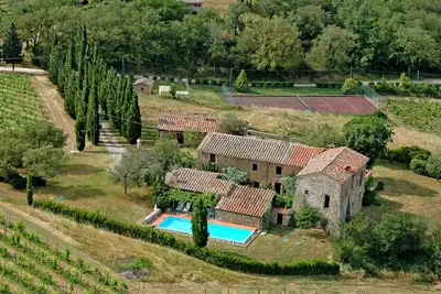 Image de Traumblick in die Toskana vom Landhaus mit Pool auf HĂĽgel zw. Siena u. Florenz