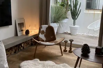 Image de magnifique loft avec terrasse et patio
