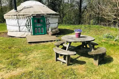 Image de Myrtle, a cosy Mongolian yurt, nestled in field and woodland surroundings