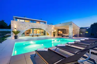 Stone villa with heated pool and panoramic views