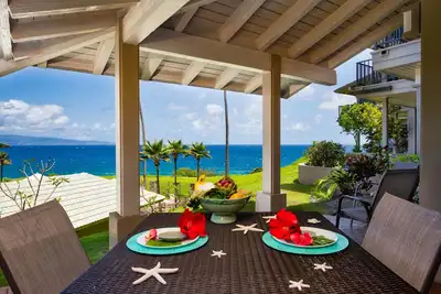 Oceanfront gated Kapalua Bay Villa 23g1. Steps to beach!