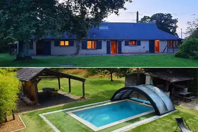 Longère de charme avec piscine chauffée couverte
