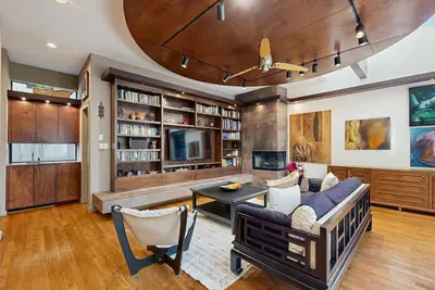Image de Art-filled architectural gem home w private pool & fireplace - view of downtown