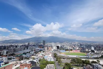 Excellent panoramic view, Olympic stadium, metropolitan park, city mountain.