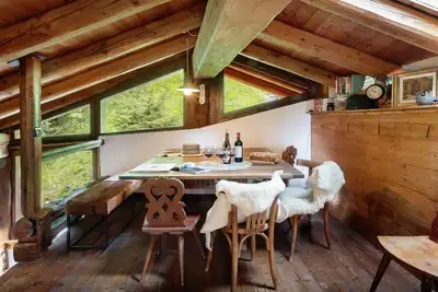 Characteristic rustic-style rascard in an panoramic hamlet with Matterhorn view