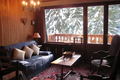 Image de 2ème étage, vue montagne, balcon, cheminée ou poêle à bois, télévision, casier à ski, 25m²