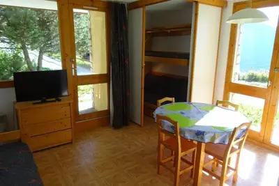 Image de 100m du centre station, Rez-de-chaussée, vue montagne, terrasse, télévision, casier à ski, 28m²