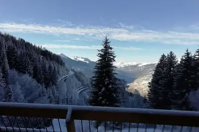 Image de 100m du centre station, Rez-de-chaussée, vue vallée, balcon, télévision, casier à ski, 28m²