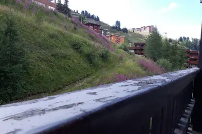 Image de 200m du centre station, Rez-de-chaussée, vue montagne, balcon, télévision, casier à ski, 22m²