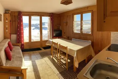Image de 200m des commerces, Rez-de-chaussée, vue panoramique, terrasse, casier à ski, 35m², Les Saisies