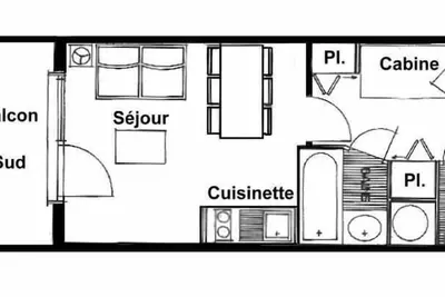 Image de 100m du centre station, 2ème étage, vue pistes de ski, balcon, télévision, casier à ski, 22m²
