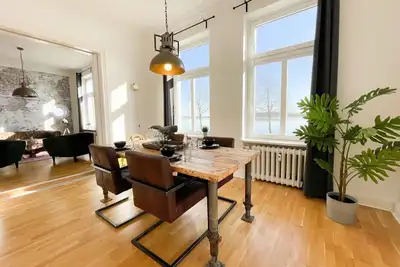 Image de Old apartment with panoramic view of the Schlei, balcony and fireplace in the heart of Schleswig