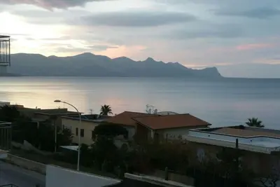 View of the gulf of castellammare mountains and beach