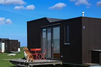 Image de Sustainable vacation with a dog in the Green Tiny House Nature 4 on the North Sea
