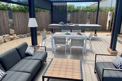 Modern vacation home on 1200 sqm plot with heated private pool at Es Trenc
