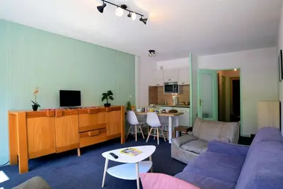 Image de 50m du centre station, 1er étage, vue pistes de ski, balcon, télévision, casier à ski, 42m²