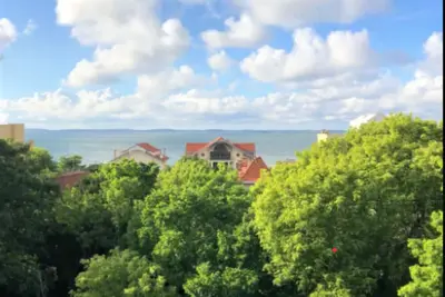 Appartement vue sur baie océan à 100 m de la plage et du centre par chemin privé