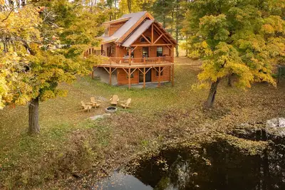 Authentic Adirondack Log Cabin with a Pond View