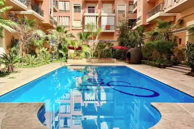 Image de Duplex équipé de 140 m² - 2 chambres avec terrasse, piscine commune. Gueliz.