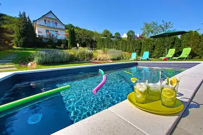 Big garden, pool and wonderful view of the lake Balaton