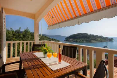Image de Appartement de deux chambres avec la terrasse et la vue sur le mer Baie Gradina, Korcula (A-20658-c)