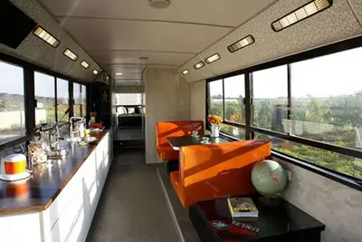 Image de This public bus was converted into a cool and comfortable living space. Located.